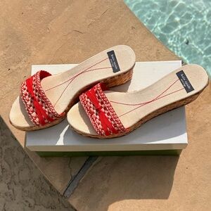 KATE SPADE “Cher” Red Woven Slide Wedge Sandals, size 9